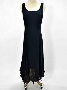 JOSEPH RIBKOFF Black Handkerchief Hem Dress 8 Minimalist Goth Y2K Formal Witchy